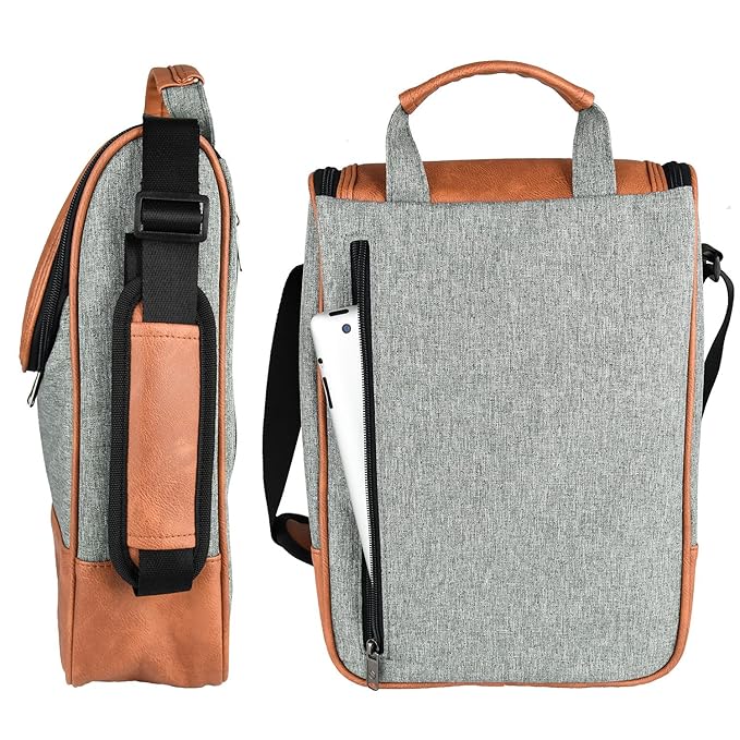2 Bottle Wine Set Leather Insulated Bag As Gift - Luxury 2 Bottle Carrier Design For Picnic/Travel - Idea Gift For Women/Man (Reserve Place For Corkscrew Opener ＆ Cheese, Gray Brown)
