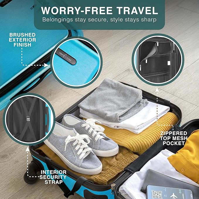 Luggage Sets 3 Piece, 22 Inch Carry on Luggage and 28 Inch Suitcases with Wheels Spinner, Durable Hard Shell Suitcase Set, Expandable Travel Suitcase, Teal