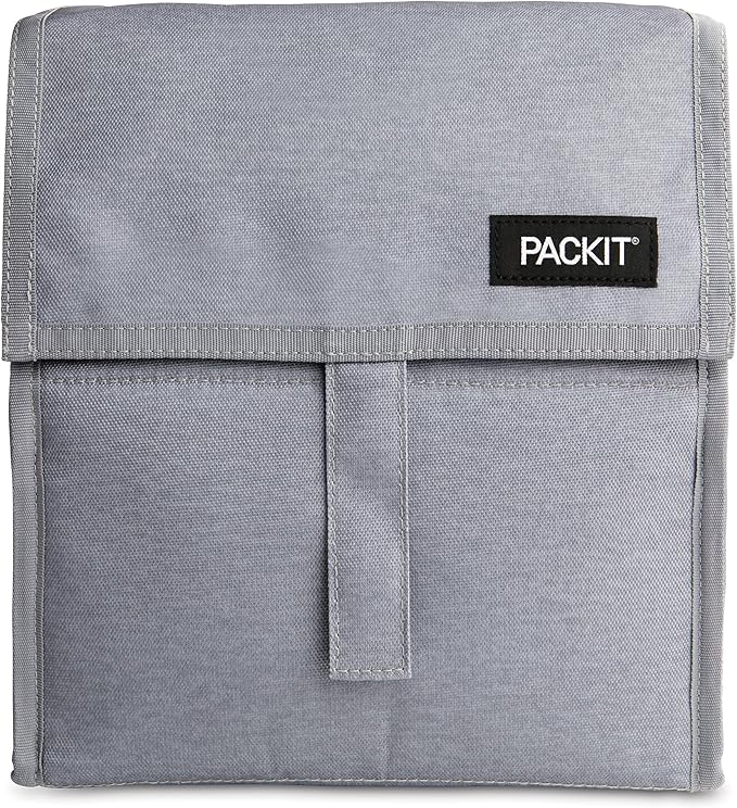 Packit® Freezable Lunch Bag, Gray Fog, Built with ECOFREEZE® Technology, Foldable, Reusable, Zip and Velcro Closure with Buckle Handle, Designed for Work Lunches and Fresh Lunch On the Go