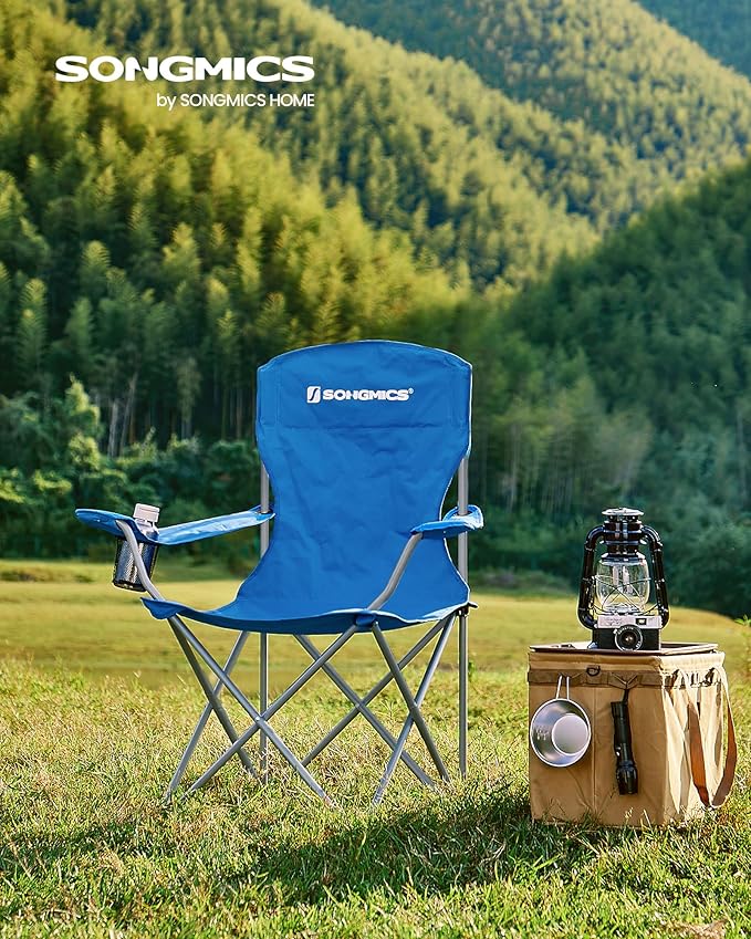 SONGMICS 2 Pack Folding Camping Chairs, Load 330 lb, Cup Holder and High Backrest, Heavy-Duty Structure, for Lawn, Garden, Fishing, Terrace