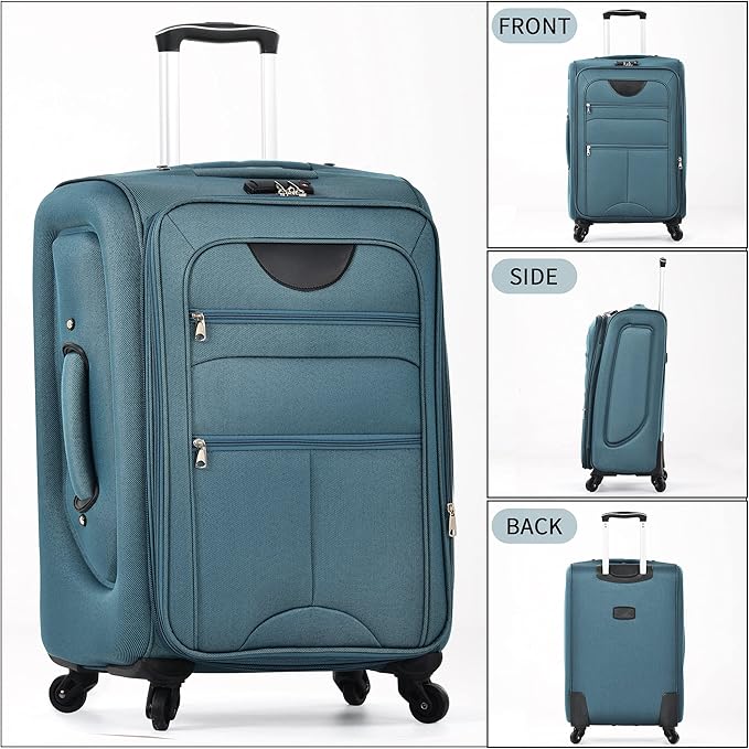 Merax Softside Luggage Set Softshell Lightweight 3 Piece Spinner Suitcase with Duffel Bag Expandable Upright Travel Luggage 22" 26" 30",Blue Green