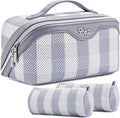 BOYATU Makeup Bag Travel Cosmetic Bag: 3 Pcs Set Portable Make up Bags for Women with Handle - Waterproof Vegan Leather Toiletry Organizer Bags with Comparments (F-05-Blue)