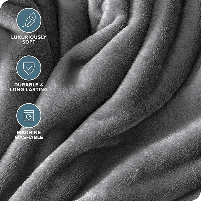 Bare Home Fleece Blanket - Twin/Twin Extra Long - Ultra-Soft Lightweight for Bed, Sofa, and Couch - Luxury Microplush - Cozy Warm Blanket (Twin/Twin XL, Grey)