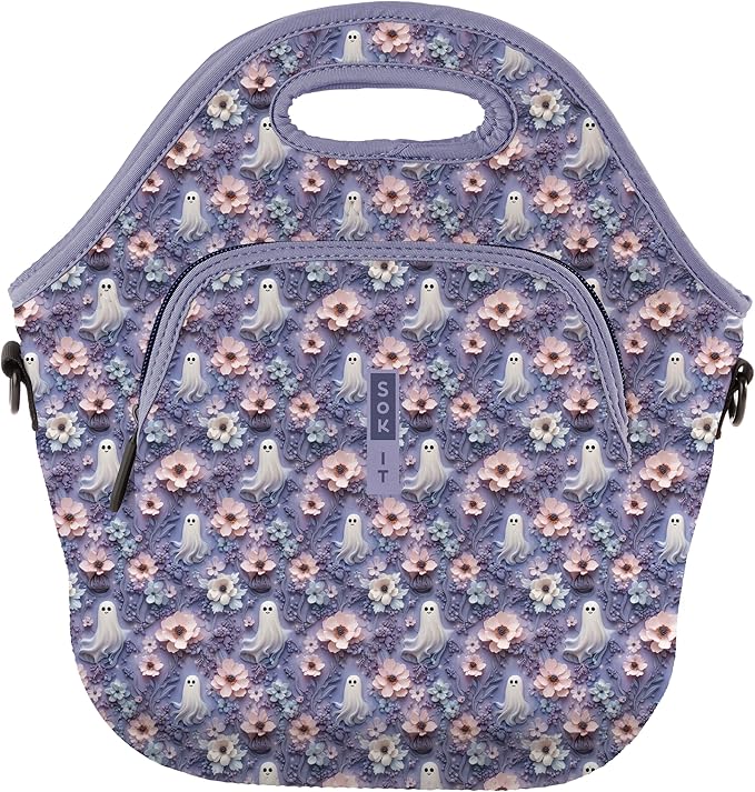Sok It LunchTote Zippered Bag Insulated Neoprene Caddy (Ghostly Garden, X-Large 6.5 Quart Lunch Tote)