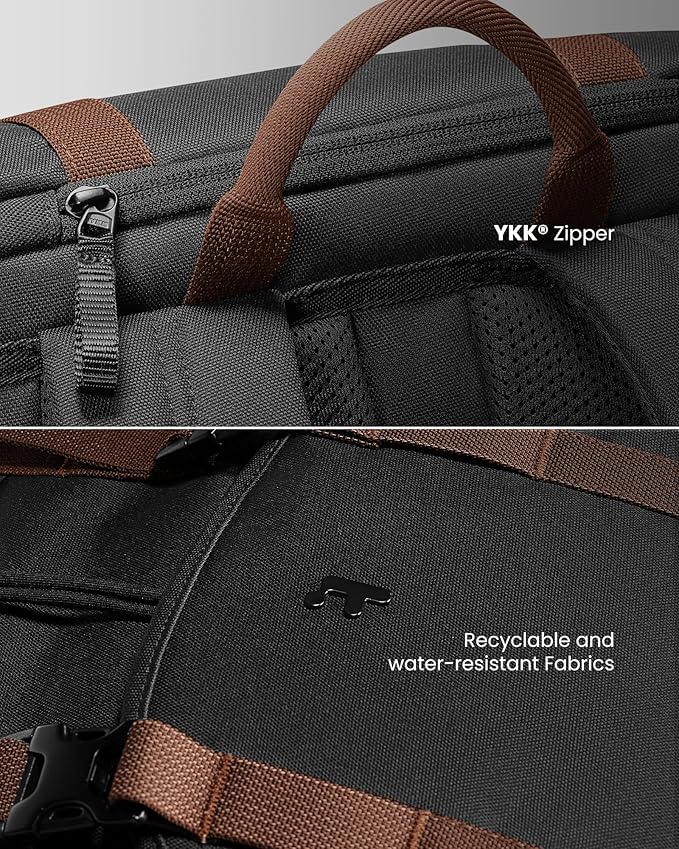 tomtoc Flap Laptop Backpack, Lightweight, Water-Resistant Casual Daypack, Durable Work-pack, Vintage Classic Rucksack for 13-15.6 Inch Laptop, perfect for Campus, Street, 22L Black