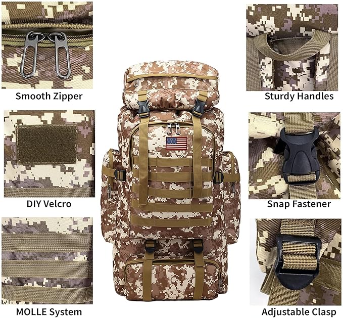 80L 2Pcs Hiking Backpack for Men with Sling Tactical Backpack - Rucksack Molle Military Tactical Waterproof Lightweight Camping Backpack 3 Day Assault Pack for Travel, Climbing, Backpacking