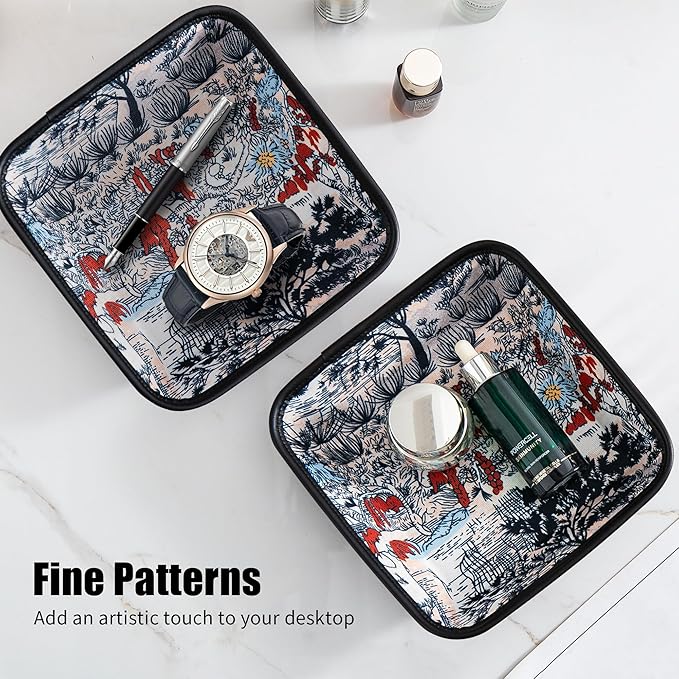 2025 Improved Design Premium Square Fabric Valet Tray Organizer Set of 2, Hard Canvas Catchall Tray for Watches, Keys, Wallets, Jewelry & Candys on Desk, Bedside, Nightstand (Square Hard)