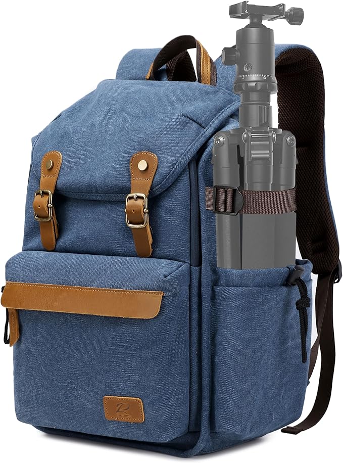Padwa Lifestyle Blue Camera Backpack - Professional DSLR & UAV Camera Bag,Anti Theft Canvas Camera Backpack with Rain Cover,Large Capacity Photography Travel Camera Bag with Multi Compartments