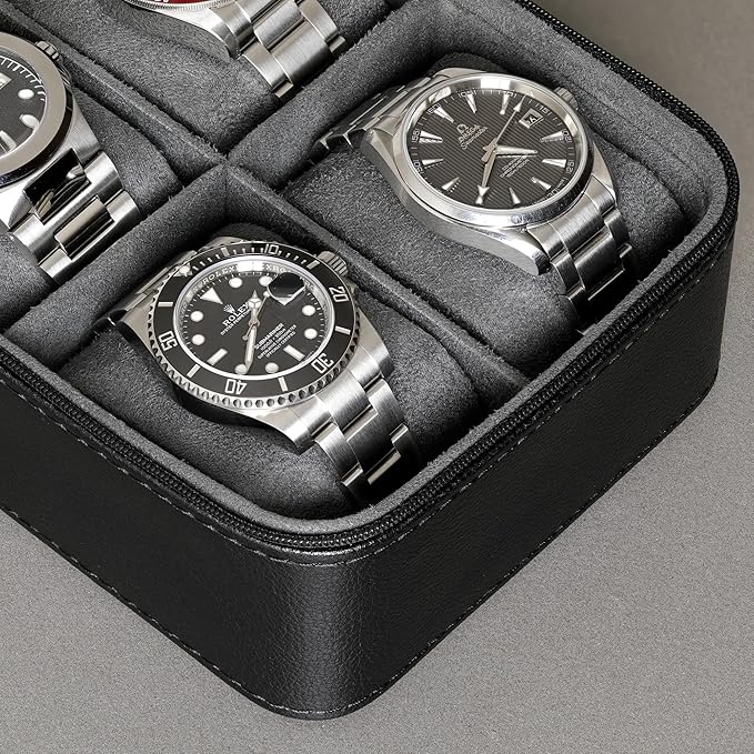 ROTHWELL 5 Watch Travel Case Storage Organizer for 5 Watches | Tough Portable Protection w/Zipper Fits All Wristwatches & Smart Watches Up to 50mm (Black/Grey)