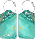 Fintie Luggage Tags, Privacy Cover ID Label with Stainless Steel Loop and Address Card for Travel Bag Suitcase, Aqua Wave (2 Piece)