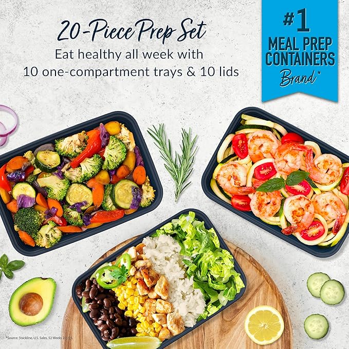 Bentgo 20-Piece Lightweight, Durable, Reusable BPA-Free 1-Compartment Containers - Microwave, Freezer, Dishwasher Safe - Navy Blue