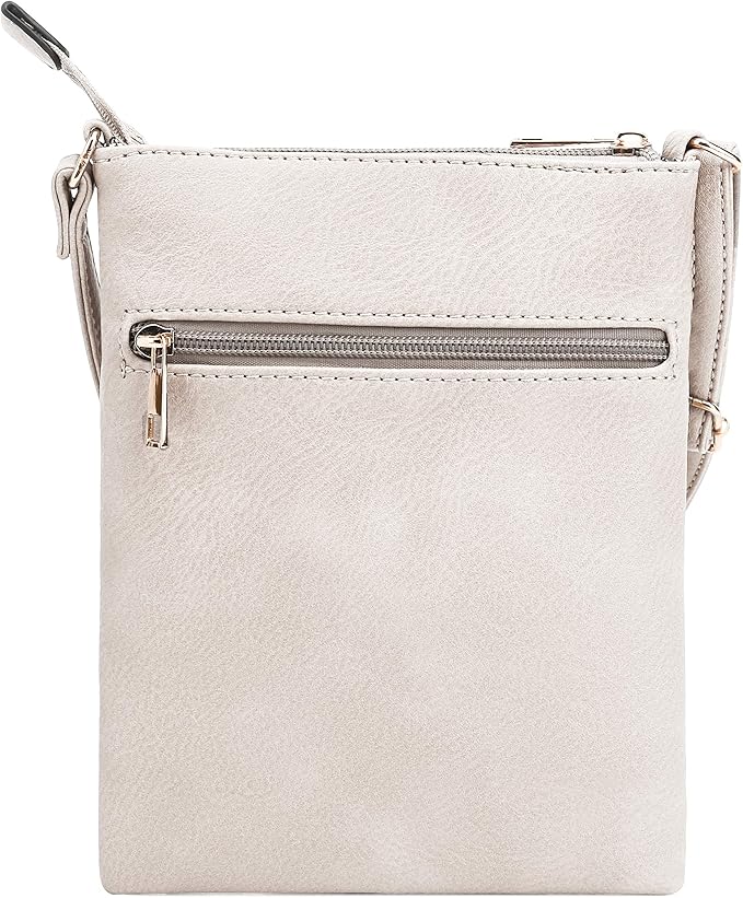 DELUXITY | Crossbody Purse Bag | Functional Multi Pocket Double Zipper Purse | Adjustable Strap | Medium Size Purse | Beige