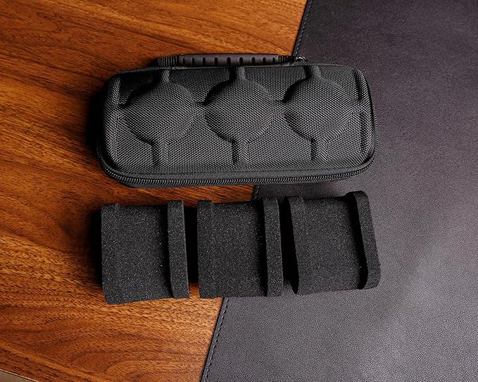 3 slots Watch travel case,Hard watch roll, travel watch case organizer holder with form-fitting pillow, red microfiber lining, fit large and small watches, perfect for travel and home.