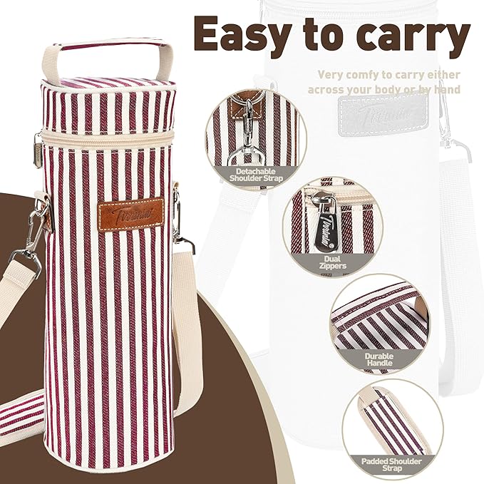 Tirrinia Single Wine Cooler Bags - Insulated & Padded Portable Wine Gift Tote Carrier for Travel, BYOB Restaurant, Wine Tasting, Party, Great Gift for Wine Lover, Wine Stripe