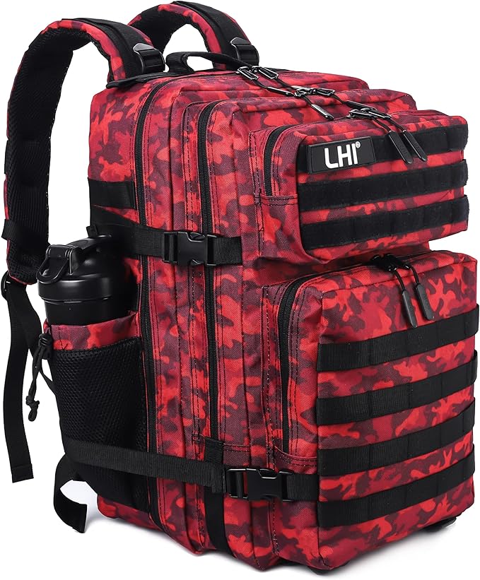 LHI Military Tactical Backpack for Men Molle Daypack 45L Army 3 Days Assault Pack Bag Large Rucksack With Bottle Holder(12*20*12)