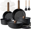 CAROTE 17pcs Pots and Pans Non Stick, Cookware Sets Detachable Handle, Induction Kitchen Pots and Pans,NonStick Cooking Set, Oven/Dishwasher/Fridge Safe, Space Saving