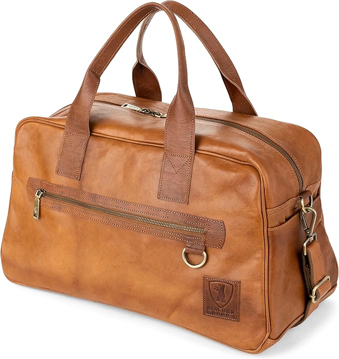 Berliner Bags Vintage Genuine Leather Duffle Bag Austin M for Travel or the Gym, Weekender Bag, Overnight Bag for Men and Women - Brown