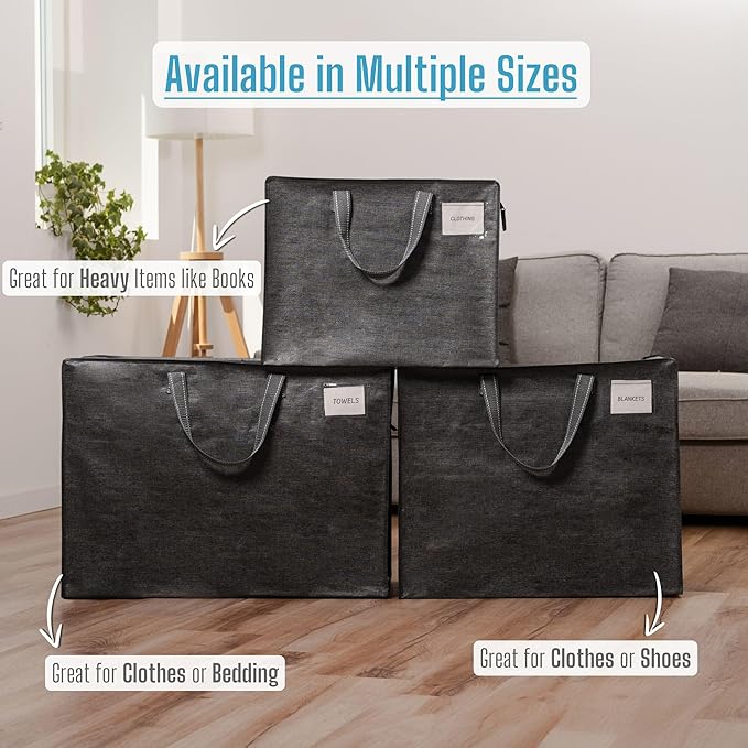 VENO 4 Pack Heavy Duty Moving Bags, Storage Bags, Packing Supplies, Top Zipper, Storage Totes for Camping, Clothes, Bedding, Comforters, Pillows (13 Gallon Dark Gray, 4 Pack)