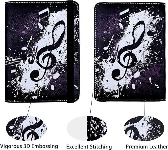 Music Note Passport Holder for Women and Men PU Leather Passport Cover for Travel