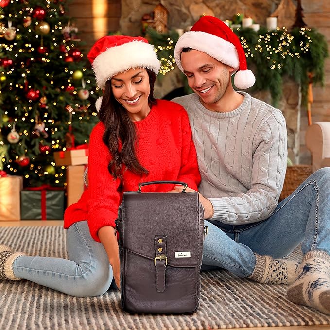 Insulated Leather Wine Bag & 2 Wine Tumblers Set. Leather Wine Bottle Carrier Tote. Wine Gifts For Men. Picnic Bag, Beach Wine Cooler Bag. Airplane Travel Byo Wine Carrier Case Couples Gift