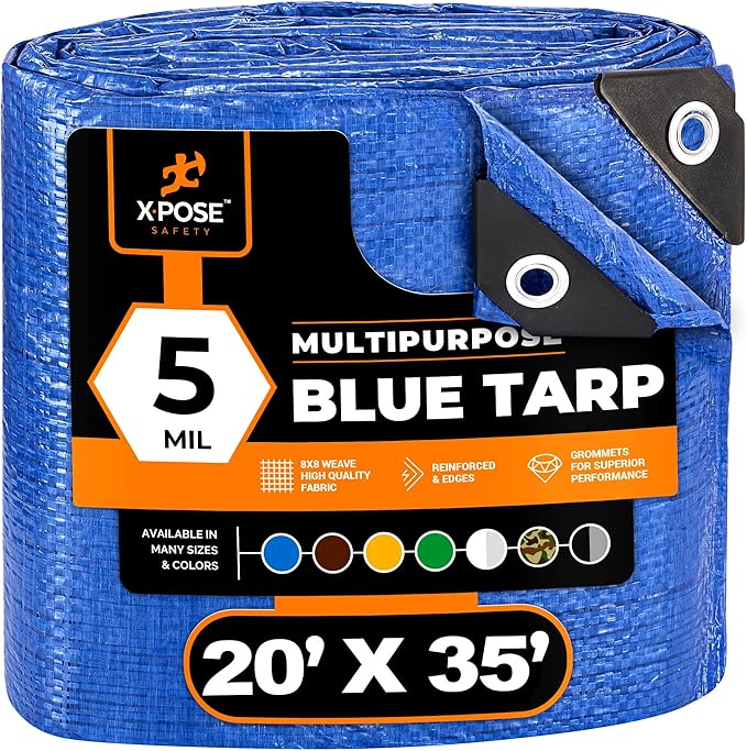 Better Blue Poly Tarp 20' x 35' - Multipurpose Protective Cover - Lightweight, Durable, Waterproof, Weather Proof - 5 Mil Thick Polyethylene - by Xpose Safety