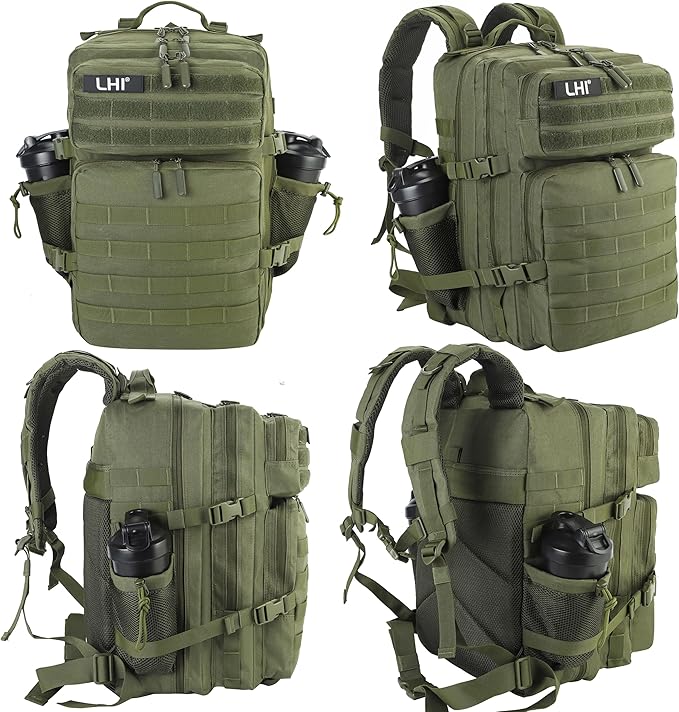 LHI Military Tactical Backpack for Men and Women 45L Army 3 Days Assault Pack Bag Large Rucksack with Molle System - Green