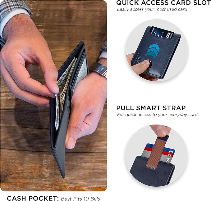 SERMAN BRANDS RFID Blocking Slim Bifold Genuine Leather Thin Minimalist Front Pocket Wallets for Men Billfold Wallet Men Gift