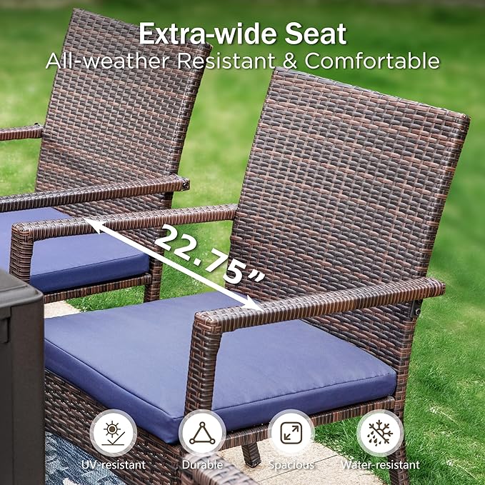 PHI VILLA Patio Wicker Chair Set of 2, Outdoor Modern PE Rattan Armchair with Removable Cushions for Deck, Porch, Balcony