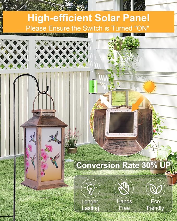 Solar Lanterns Outdoor Waterproof Hummingbird, Garden Decor Birthday Gifts for Women Mom Grandma Sister, Hanging LED Plastic Solar Lights Outside Decorative for Yard Patio Backyard Lawn Decorations