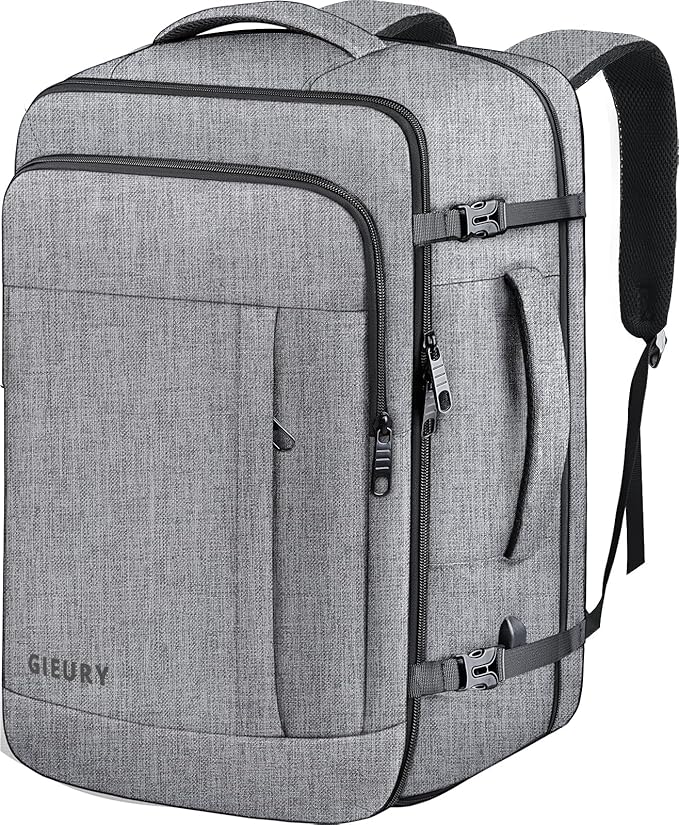 55L Carry On Backpack, Extra Large Travel Backpack for Men & Women, Expandable Big Capacity For Airplanes, Travel Gifts for Men Women, Fits 18.4 Inch Laptop, Luggage Suitcase Daypack Bag, Grey