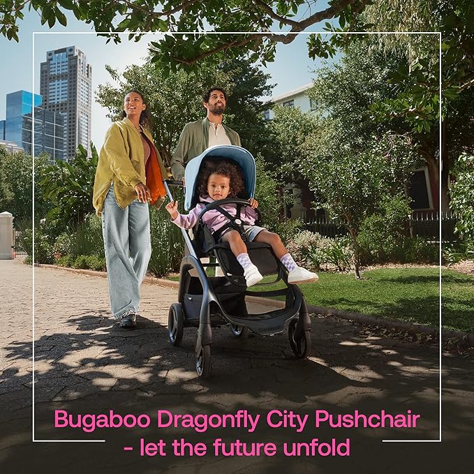 Bugaboo Dragonfly City Stroller, Lightweight Compact Baby Stroller with One Hand Easy Fold in Any Position, Full Suspension, XL Underseat Basket, Black Chassis and Forest Green Sun Canopy