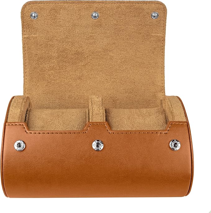 Barton Leather Watch Roll for 2 Watches | Convenient Organizer Case for Travel & Storage | Fits Classic & Smart Watches (Up to 46mm) | Compact, Durable, Lightweight, Stylish - Brown
