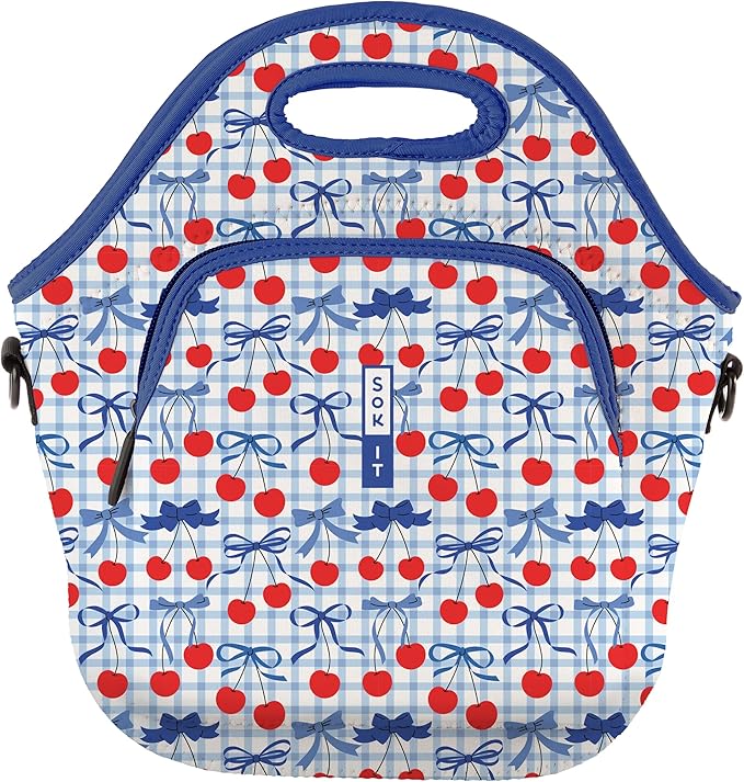 Sok It LunchTote Zippered Bag Insulated Neoprene Caddy (Cherry Picked, X-Large 6.5 Quart Lunch Tote)