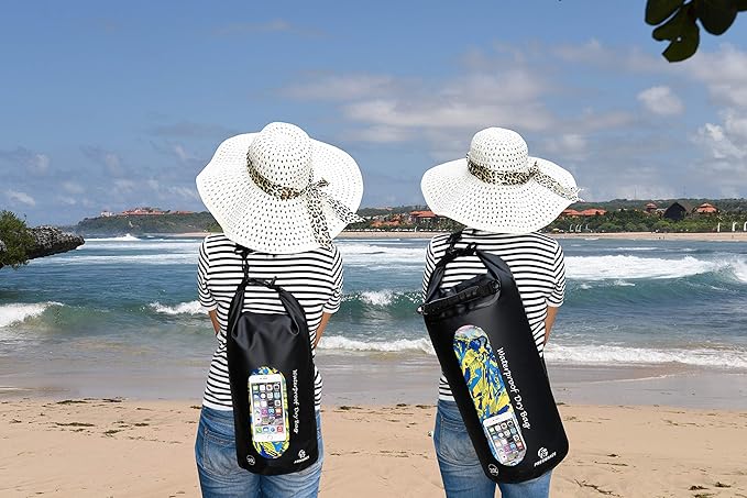 Freegrace Waterproof Dry Bags Set of 3 Dry Bag with 2 Zip Lock Seals & Detachable Shoulder Strap, Waist Pouch & Phone Case - Can Be Submerged Into Water - for Swimming (Black(Window), 10L)