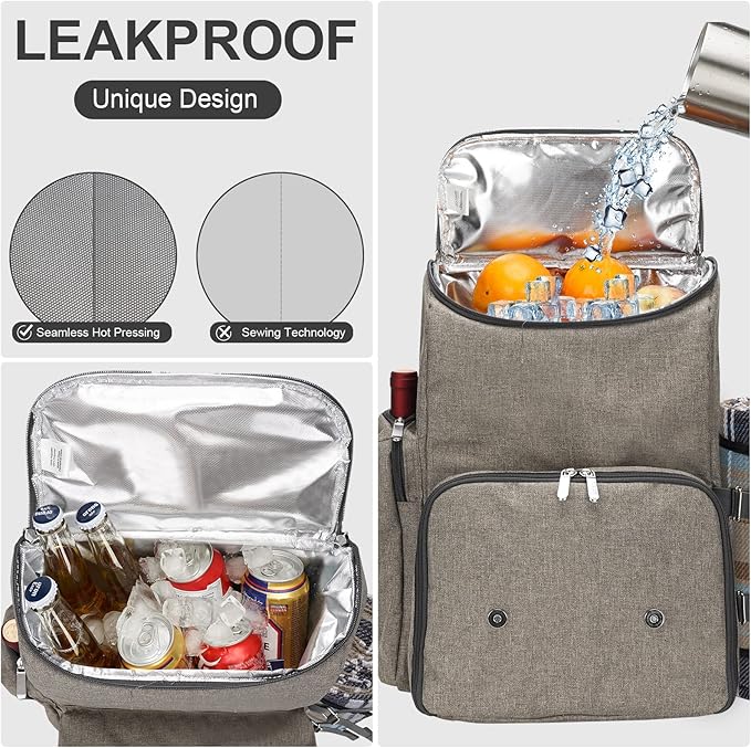 Picnic Backpack for 4 Person with Large Insulated Cooler Bag, Picnic Basket Set with Wine Pouch,Waterproof Picnic Blanket & Cutlery Set. Perfect for Beach, Camping, Party,Wedding Gift for Couple,Brush