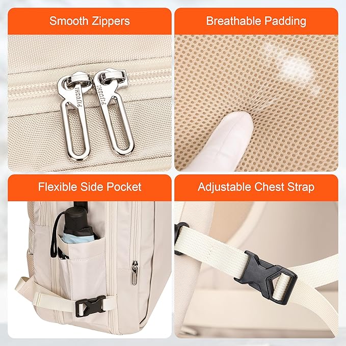 PIJUSHI Travel Backpack for Women Expandable Carry on Luggage Backpack Airline Approved Personal Item Laptop Bag(PE034 Classic Beige)