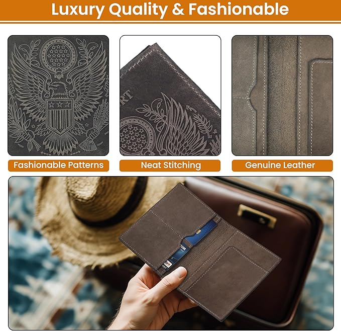 LEATHER VILLAGE Leather Passport Holder Cover – Travel Wallet with Card Slots, Vintage Passport Case for Men & Women – Cute Organizer for Travel Accessories & Documents - Grey