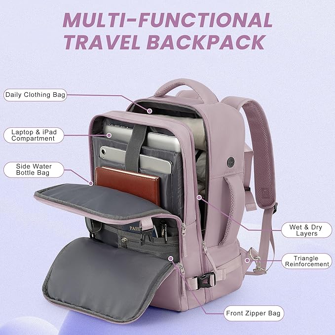 Travel laptop Backpack for Women, Personal Item Size Flight Approved, 16 Inch Laptop Bag with Multi-Pockets, College Computer Bag, Waterproof Carry On Backpack Casual Daypack Backpack