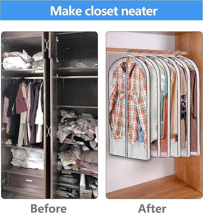 Clear Plastic Hanging Clothes Bags with 4" Gusseted Garment Bags for Storage, Suits, Coats, Sweaters, Shirts - 24" x 40" x 4"",3 Pack
