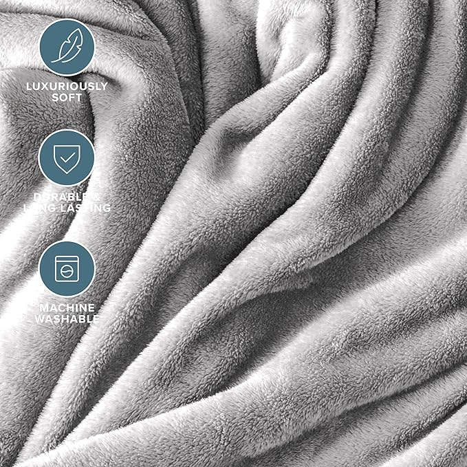 Bare Home Fleece Blanket - Full/Queen - Ultra-Soft Lightweight for Bed, Sofa, and Couch - Luxury Microplush - Cozy Warm Blanket (Full/Queen, Light Grey)