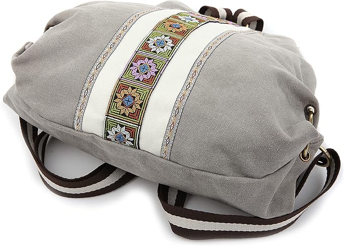 Goodhan Women Canvas Backpack Daypack Casual Shoulder Bag, Vintage Heavy-duty Anti-theft Travel Backpack, Light Grey