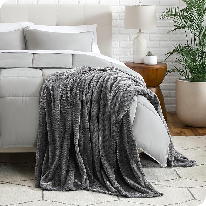 Bare Home Textured Fleece Blanket - King Size - Ultra-Soft Lightweight for Bed, Sofa, and Couch - Luxury Microplush - Cozy Warm Blanket (King, Chevron Grey)