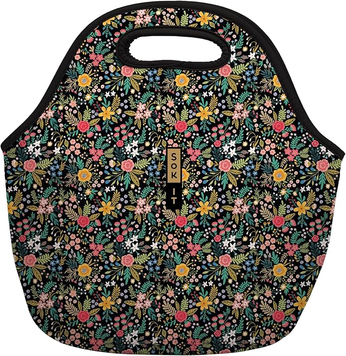 Sok It LunchTote Zippered Bag Insulated Neoprene Caddy (English Garden Picnic, Large 4.5 Quart Lunch Tote)