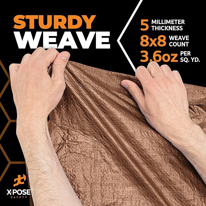 Multipurpose Protective Cover Brown Poly Tarp 30' x 40' - Durable, Water Resistant, Weather Resistant - 5 Mil Thick Polyethylene - by Xpose Safety