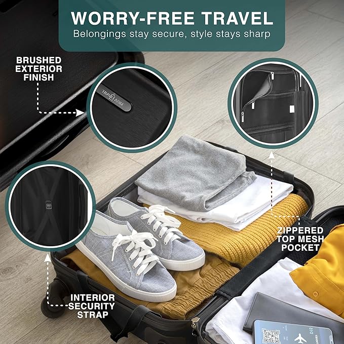 Luggage Sets 3 Piece, 22 Inch Carry on Luggage and 28 Inch Suitcases with Wheels Spinner, Durable Hard Shell Suitcase Set, Expandable Travel Suitcase, Black