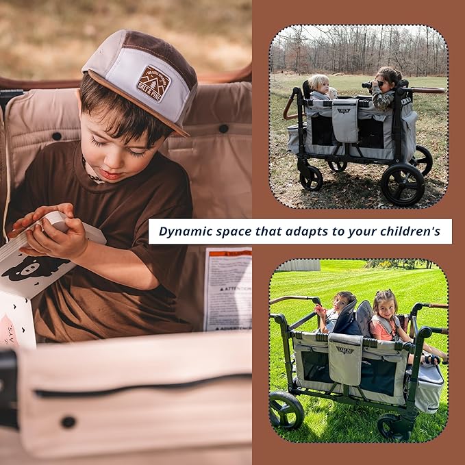 Keenz VYOO Stroller Wagon with Canopy - Foldable Design for Easy Storage, 5 Seating Positions for Kids, Enhanced Child Safety, All-Terrain Mobility, 4-Passangers, Grey