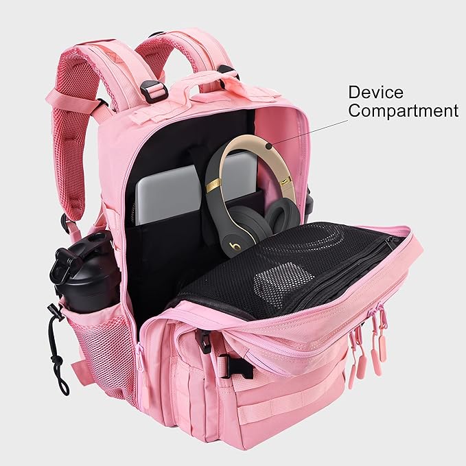 LHI Military Tactical Backpack for Men and Women 45L Army 3 Days Assault Pack Bag Large Rucksack with Shoe Compartment - Pink
