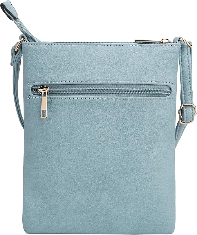 DELUXITY | Crossbody Purse Bag | Functional Multi Pocket Double Zipper Purse | Adjustable Strap | Medium Size Purse | Pacific