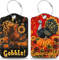 2 Pack Pumpkin and Sunflower Luggage Tags for Suitcases Autumn Turkey Leather Luggage Tags Privacy Cover ID Label with Stainless Steel Loop and Address Card for Women Men Travel Bag Backpack