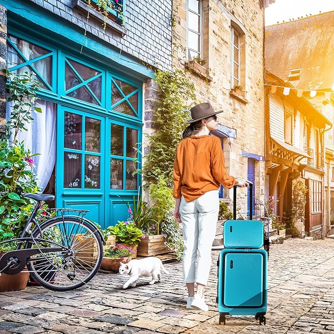 22 Inch Carry On Luggage 22x14x9 Airline Approved, Carry On Suitcase with Wheels, Hard-shell Carry-on Luggage, Durable Luggage Carry-On, Teal Small Suitcase with Cosmetic Case